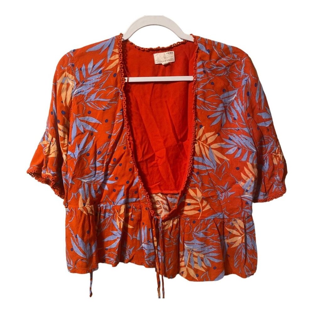 Anthropologie Lost + Wander Size Small Floral Red Wrap Top Blouse